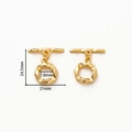 Detailed view of 14k gold-plated hexagon OT toggle clasp with size dimensions 24.5x21mm - 18K Embossed OT Clasp - 2Pcs/Pack