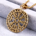 Golden Viking compass pendant with intricate hollow runes on a stylish steel chain - Pendant Only / Gold