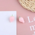 Detail of pink resin strawberry charm with green leaf and silver ring for DIY jewelry - Pink Strawberry
