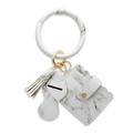 Portachiavi a bracciale in silicone con porta carte in pelle marmo bianco e nappa - Marble