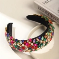 Baroque black headband with colorful rhinestones and white pearls on white background - Colorful Rhinestone Pearl Flower Style