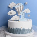 Blue and silver hot air balloon cloud and star cake toppers for baby 1st birthday party - Blue Silver 12pcs