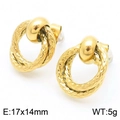 Polished and hammered double ring interlocking earrings in golden stainless steel finish - Double Ring Textured Style (KE113795-KFC) / Gold