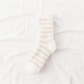 Chaussettes rayées en polaire corail douce blanc et beige pour la chaleur hivernale - Taille unique / Rayé Blanc