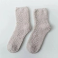 Soft light grey coral fleece mid-calf winter socks in a plush and warm thickened style - One Size / Khaki
