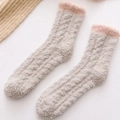 Thick coral fleece socks in light brownish gray with soft pink contrast cuffs - One Size / Camel