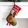 Large 48cm green Christmas stocking with 3D reindeer doll and Merry Christmas cuff - Type C Patterned Reindeer