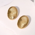 Pendientes de botón ovalados de acero inoxidable dorado con diseño de textura tejida - Dorado