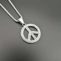 Collana con ciondolo simbolo della pace in argento con zirconi e catena box stile hip-hop - Ciondolo Singolo Color Argento
