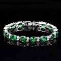 Elegantes smaragdgrünes Oval-Armband mit AAA-Zirkonia auf polierter Silberkette - Grün