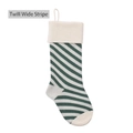 Knitted Christmas stocking featuring diagonal green and white wide stripes with hanging loop - Ivory Top/Dark Green Wide Diagonal Stripes