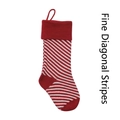 Red and white fine twill striped knitted Christmas stocking with solid red cuff and loop - Burgundy Top/Ivory Fine Diagonal Stripes