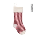 Knitted Christmas stocking featuring red and white diagonal candy cane stripes with plush cuff - Ivory Top/Burgundy Fine Diagonal Stripes