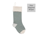 Green and white diagonal striped knit Christmas stocking for holiday gifts - Ivory Top/Dark Green Fine Diagonal Stripes