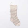 Knitted Christmas stocking with diagonal fine stripes in cream and taupe colors - Ivory Top/Linen Fine Diagonal Stripes