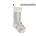 Knitted Christmas stocking with classic grey and white fine twill stripe patterns - Ivory Top/Silver Gray Fine Diagonal Stripes