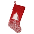 Calza di Natale rossa in maglia con motivo ad albero bianco decorativa - Albero di Natale / Rosso