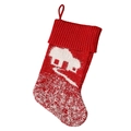 Calza natalizia in maglia rossa con motivo casa innevata per decorazione albero - Stile Casa / Rosso