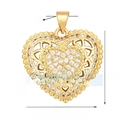 Detalle de colgante de corazón dorado con circonitas, tamaño 22x20mm y orificio 3mm - Colgante de Corazón de Filigrana Hueca (L196054) / Dorado