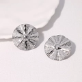 Silver round earrings with leaf ripple design and 18k gold plating on stainless steel - Steel