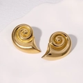 Golden spiral conch shell earrings in stainless steel with a polished metallic finish - Gold