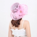 Elegant pink organza sun hat with large floral bow decoration for Kentucky Derby events - M / Pink