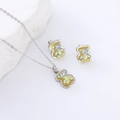 Colorful resin bear necklace and stud earrings set in yellow finish with silver chain - Yellow (Steel Color)