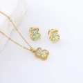 Iridescent resin bear pendant necklace and stud earrings set with gold finish - Yellow Zirconia (Gold)