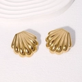 Elegant gold shell-shaped stainless steel earrings with polished metallic mirror finish - Gold