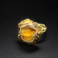 Macro detail of vintage gold ring featuring raw purple amethyst and small brown crystals - Irregular Raw Stone Open Ring / Citrine