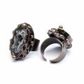 Vintage Naturachat Druzy Geode Ring mit verstellbarem dunklem Metallband für Damen - Achat-Geode