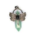 Detail of vintage silver dragonfly pendant with green hexagonal fluorite crystal stone - Aventurine Jade