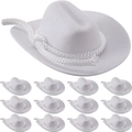 Miniature white felt cowboy hat set for dolls and pets with woven rope bands - 6.5cm / White