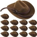 Miniature brown cowboy hats with woven bands, 13-piece set for pets or party dolls decoration - Dark Brown