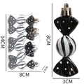 Black Christmas candy ornament with silver glitter stripes, 6-piece box set for tree decor - Set of 6 / Black
