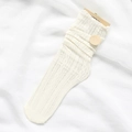 Japanese style white cable knit slouch socks with ruffled trim and textured pattern - Cable Knit Slouch Socks / Off White