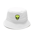 Cappello a secchiello bianco in cotone con ricamo alieno verde neon vibrante sul davanti - M (56-58cm) / Bianco con motivo verde