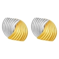 Orecchini bicolore oro e argento in acciaio inossidabile con texture a onde lucide - Stile Colore a Contrasto Oro Argento (MS547)