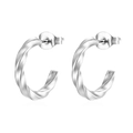 Orecchini a cerchio a corda intrecciata argento lucido con design elegante a forma di C - Acciaio (MS-341)