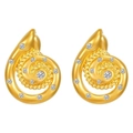 Pendientes de concha dorada mate con diseño en espiral y cristales brillantes tallados - Estilo de concha dorada