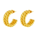 18K gold-plated C-shaped earrings with wheat ear braided texture for women - Double Twist (MS-578) / Gold