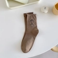 Brown mid-calf socks with cute black bear embroidery in high-quality cotton blend - Two Dogs Coffee