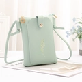 Minimalist mint green crossbody phone bag with leaf embroidery and golden button flap - Leaves Embroidery / Mint Green