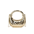 Chic mirror gold crescent evening bag with quilted texture and round top handle - Champagne