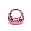 Pink mirrored crescent acrylic handbag with quilted pattern and round handle - Pink