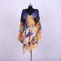 Detail of soft winter shawl featuring circus horse print and elegant fringe tassels - Starry Sky Circus White Horse