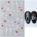 Halloween skull nail stickers with white skeleton bones and heart LOVE designs for nail art - STZ-CS239 Skull Heart LOVE