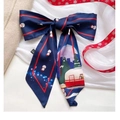Foulard en soie bleu foncé avec motifs Père Noël et flocons de neige à plat - 3#