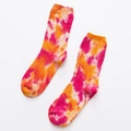 Pink and orange tie-dye mid-calf athletic socks with ribbed cuffs and knitted texture - Orange Red