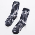 Mid-calf cotton socks featuring unique black and white tie-dye patterns on white background - Dark Green